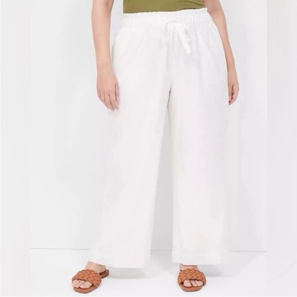 NWT Lane Bryant soft linen blend Wide Leg mid-rise‎ white pants, size 16 - Picture 2 of 4